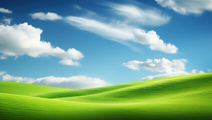 Fototapeta na wymiar Amazing green field and white clouds in a summer day.