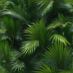 Realistic palm tree leaves background. Exotic wallpaper design. Generative ai