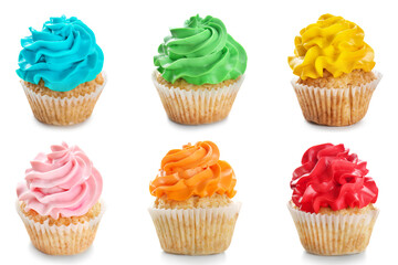 Set of colorful cupcakes isolated on white
