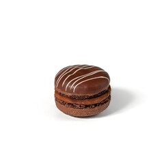 Chocolate macaroon cookie isolated on white background. Candy bar, sweets and dessert, selective focus