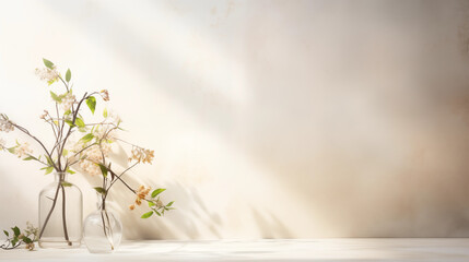 product photoshoot backdrop with flowers and vase, natural light