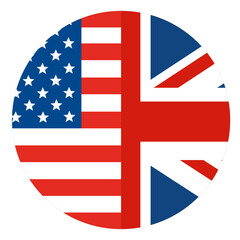 USA vs UK. Flag of United States of America and United Kingdom in round circle.
