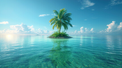 Fototapeta na wymiar Palm trees with a tropical sandy Caribbean ocean water and a beautiful view