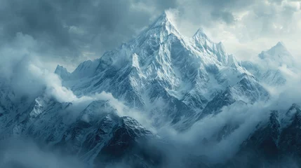 Poster Himalaya a mountain Everest lake is covered with snow with mountains around it Generative AI