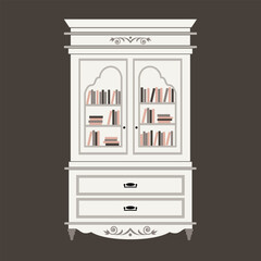bookcase bookshelf vector illustration cute baroque, shabby chic or classic style luxury interior cabinets vintage