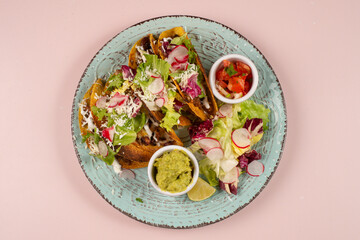 Tacos Dorados. Mexican dish also known as Flautas, consists of a rolled corn tortilla with some filling, commonly chicken or beef or vegetarian options such as potatoes.