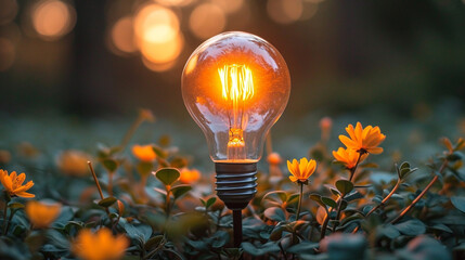 A lit light bulb as a symbol of a new idea