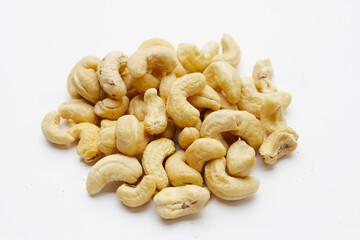 Cashew nuts on white background.