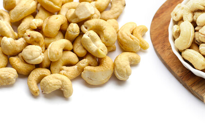 Cashew nuts on white background.