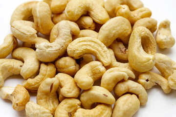 Cashew nuts on white background.