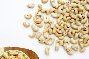 Cashew nuts on white background.