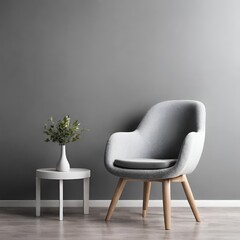 View of an opulent, chic, and cozy armchair next to a light grey wall 
