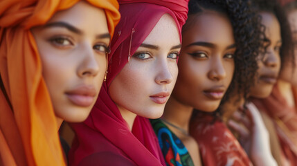 Obraz premium Group of women from different ethnicities and religions, standing together