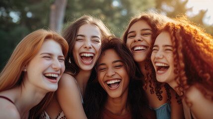 Fototapeta premium A group of diverse and happy friends enjoying each other's company, spreading joy and laughter
