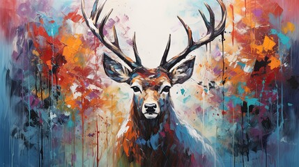Abstract deer oil painting - obrazy, fototapety, plakaty