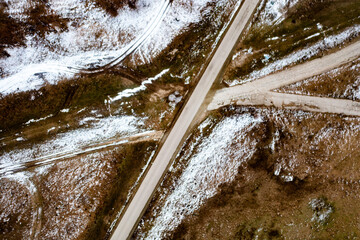 Snowbound Perspectives: Aerial View of Winter Road Network