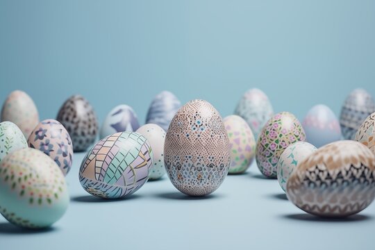 Easter mosaic decorated eggs, high key, Generative AI
