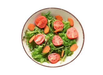 Bowl with fresh vegetable salad on white background