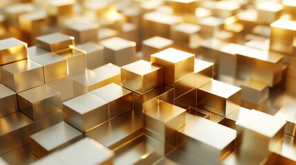 Golden geometric cubes creating a luxurious abstract pattern