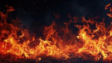 Fototapeta na wymiar Burning fire flames on dark background