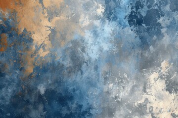 abstract acrylic trendy background in light indigo, brown and white colors. This contemporary piece of art showcases a gradient from light blue to orange, minimalist background