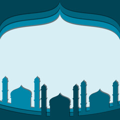 Blue mosque silhouette in cutout style. Great for Ramadan themed greeting cards, backgrounds, or posters.