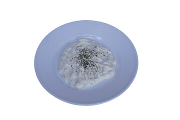 Haydari is a type of yogurt dish similar to a thick cacık, made from certain herbs and spices, combined with garlic and yogurt. Traditional Turkish and Greek Meze, Haydari. isolated on white