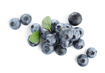 Heap of fresh blueberries on white background