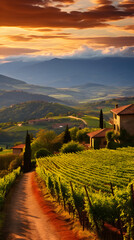 Scenic European Vineyard: A Picturesque Blend of Manmade and Natural Beauty
