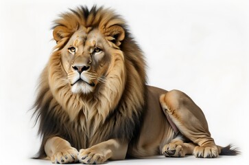 Obraz premium Young lion sitting in front of a white background