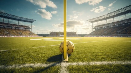a soccer ball against the backdrop of a soccer arena from dynamic angles to convey the excitement...