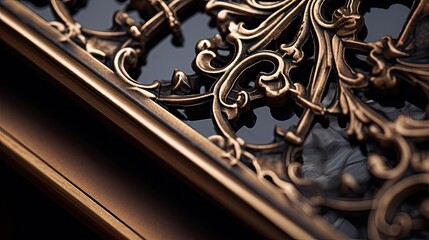 Details of an openwork bronze metal frame. Close-up shots that highlight craftsmanship and design elements, adding authenticity to your blank photo frame layout. - obrazy, fototapety, plakaty