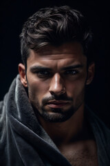 Fototapeta premium Man Wearing Towel Around His Neck After Showering or Exercising. Generative AI.