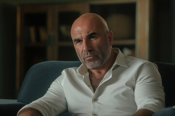 Fototapeta premium portrait of a bald man in white shirt