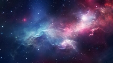 Fototapeta premium Beautiful panoramic space background with nebula and stars at night view. AI generated image