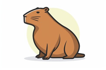 A cartoon capybara, vector flat icon illustration, Modern Line Icon, bold lines, vibrant color, linear patterns, isolate on white