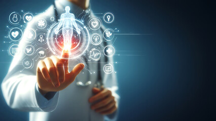 Artificial intelligence for the future, doctors use advanced technology with simple background