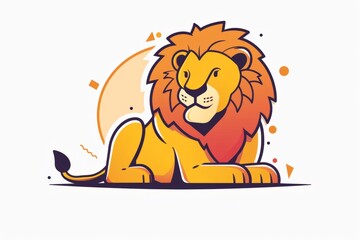 A cartoon lion, vector flat icon illustration, Modern Line Icon, bold lines, vibrant color, linear patterns, isolate on white