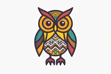 A cartoon owl, vector flat icon illustration, Modern Line Icon, bold lines, vibrant color, linear patterns, isolate on white