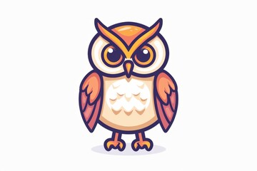 Naklejka premium A cartoon owl, vector flat icon illustration, Modern Line Icon, bold lines, vibrant color, linear patterns, isolate on white