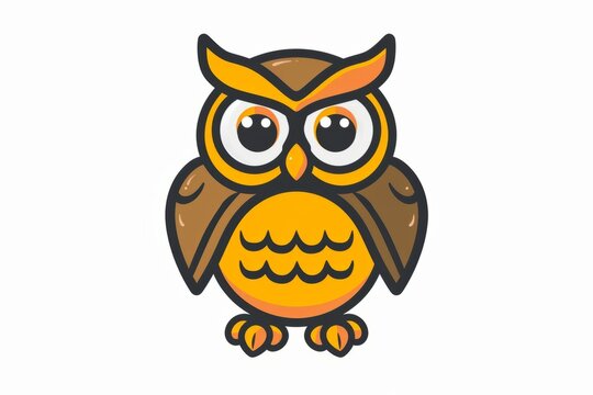 A cartoon owl, vector flat icon illustration, Modern Line Icon, bold lines, vibrant color, linear patterns, isolate on white