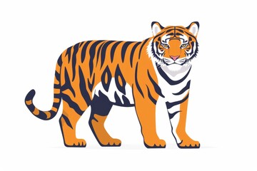 A cartoon tiger, vector flat icon illustration, Modern Line Icon, bold lines, vibrant color, linear patterns, isolate on white