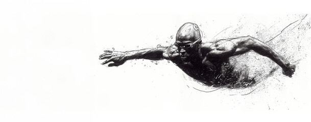 Monochromatic sketch of a swimmer extending an arm in a stroke, embodying the focus and determination of Olympic athletes in Paris.