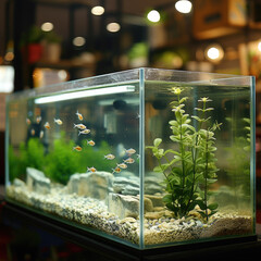 Concept: Clear Fish Tank in a Pet Store