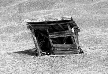 an old dilapidated shed, crooked, near Garmisch-Partenkirchen, Bavaria, Germany