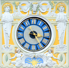 Clock on the tower of the Müllerschen Volksbad, Art Nouveau, Jugendstil, built in 1901, Munich, Bavaria, Germany