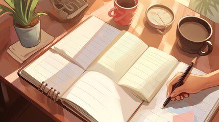 Books schedule agenda plan on office desk. AI generated image - obrazy, fototapety, plakaty