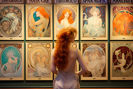 Artistic Poster of an Alphonse Mucha Exhibition: Art Nouveau