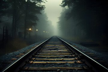 Fototapeta premium Atmospheric Railroad Tracks: Disappearing into the Distance