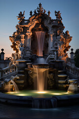 Fototapeta premium Baroque Fountain at Twilight: Baroque